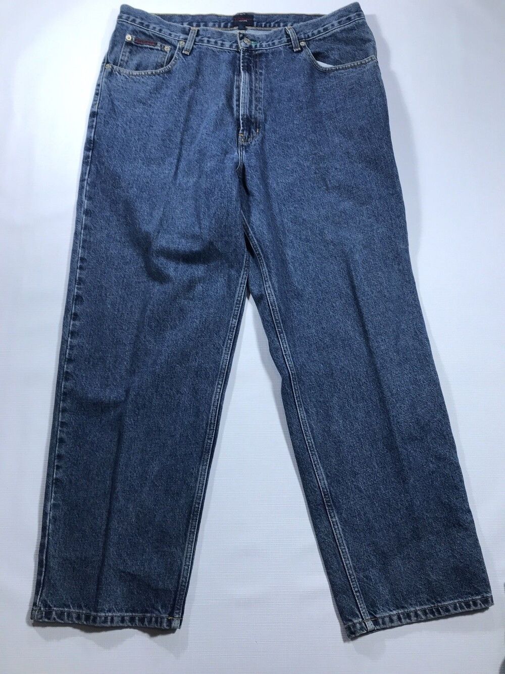 VTG Tommy Hilfiger Jeans Mens 38”x30 Denim Baggy Y2K Jeans. Leg Stripe Logo